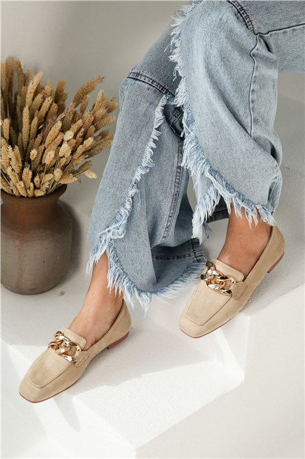 Sapatos femininos de camurça - bege #320257