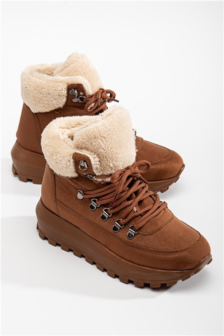 Botas femininas de camurça com rabiscos - Taba #365430