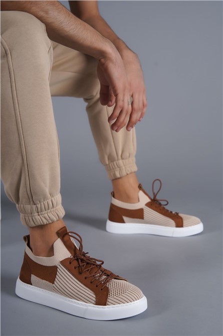 Sapatos casuais masculinos com cordões KB-112 - Bege com Taba #371332