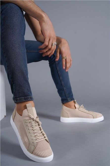 Sapatos Casuais Masculinos com Cadarços KB-112 - Bege Claro #383550 