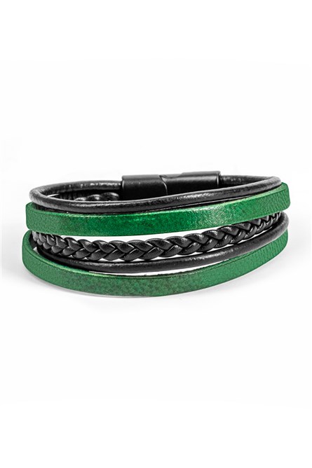 Conjunto masculino de 5 pulseiras de couro genuíno - Preto-Verde 20230901004