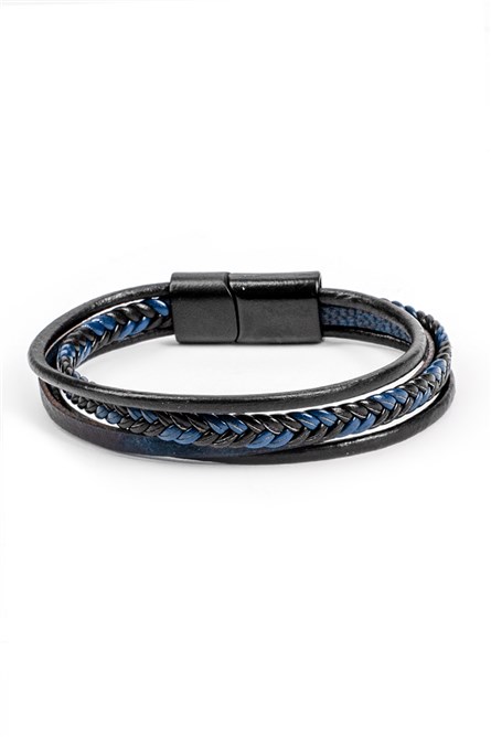 Conjunto masculino de 5 pulseiras de couro genuíno - Preto-Azul 20230901012
