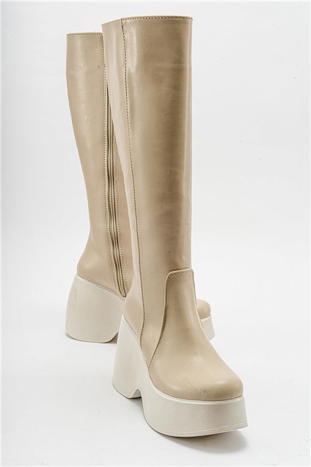 Botas femininas com plataforma - Bege #410942