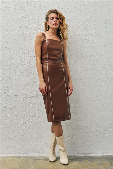 Ženska kožna suknja - smeđa #365370