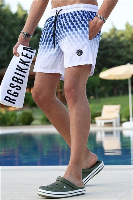 Calções de praia masculinos 5778 - Branco com Azul #333051