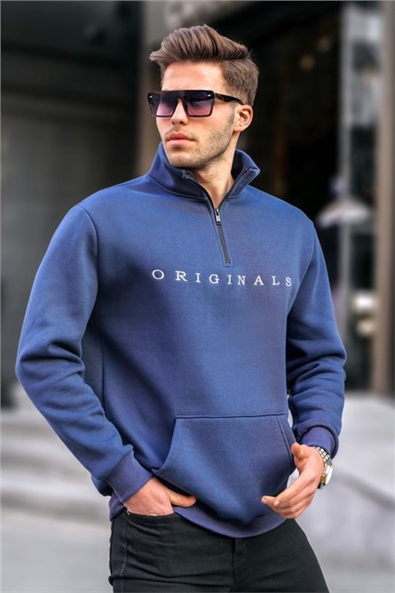 Moletom Masculino com  Ziper na gola 6028 - Azul Marinho #367190