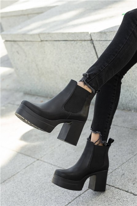 Botas femininas de salto alto com plataforma - pretas #362423