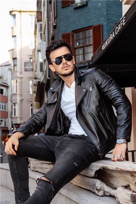 Leonardo Jaqueta masculina de couro legítimo  - preta #266594