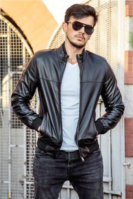 Leonardo Jaqueta masculina de couro legítimo  - preta #266614