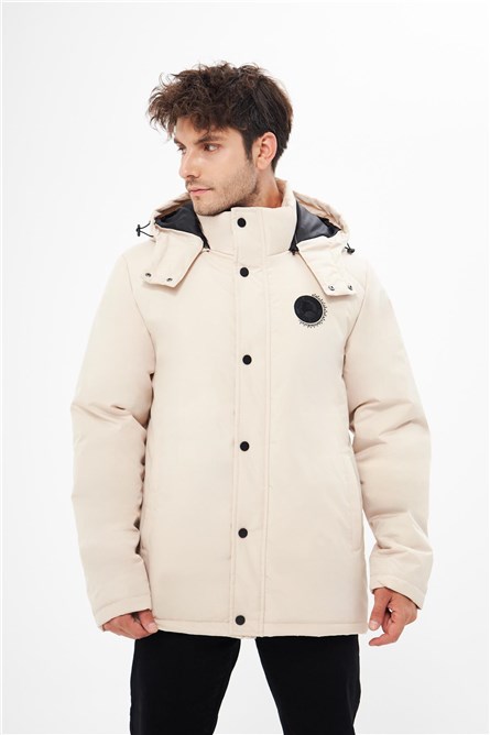 Jaqueta masculina impermeável e à prova de vento com capuz removível - Bege Claro #410452