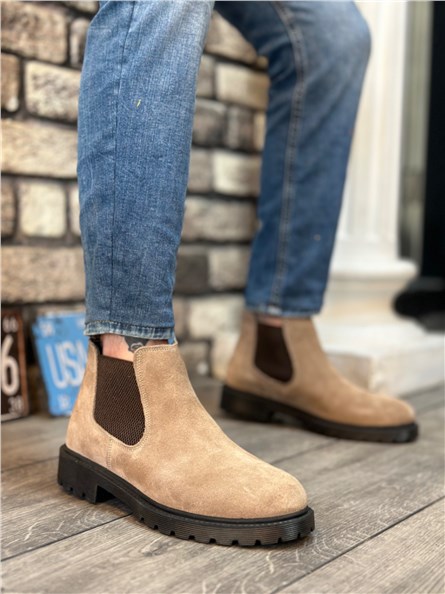 Botas esportivas masculinas de camurça natural BA0319 - cor creme #406429