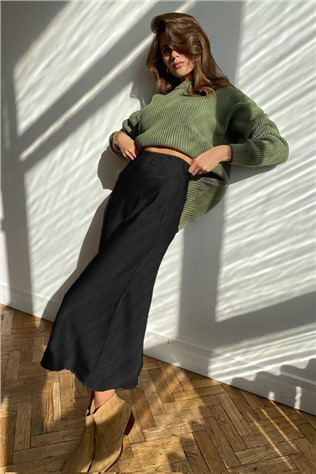 Saia de Cetim Feminina MG1409 - Preta #327753