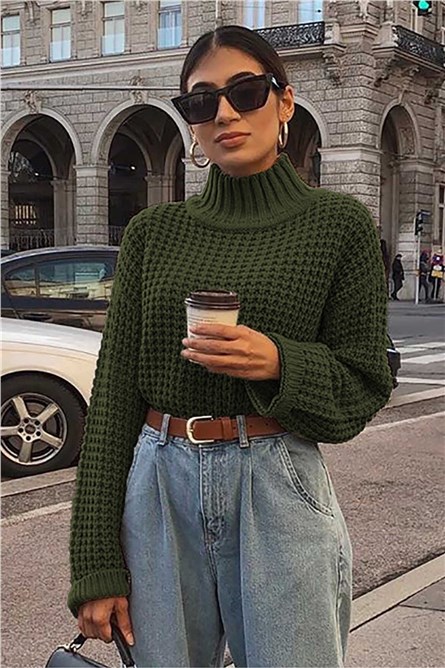  Madmext Suéter feminino - Verde cáqui #290113