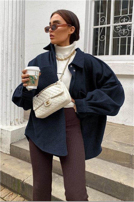 Camisa-Jaqueta Oversize Feminina MG1281 - Azul Escuro #361927