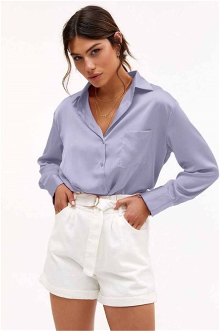 Camisa Feminina de Cetim MG1104 - Roxa 305937