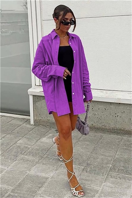 Camisa grande de linho feminina MG1369 - Roxa #327821