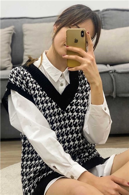 Madmext  Colete suéter feminino - preto, branco #290321