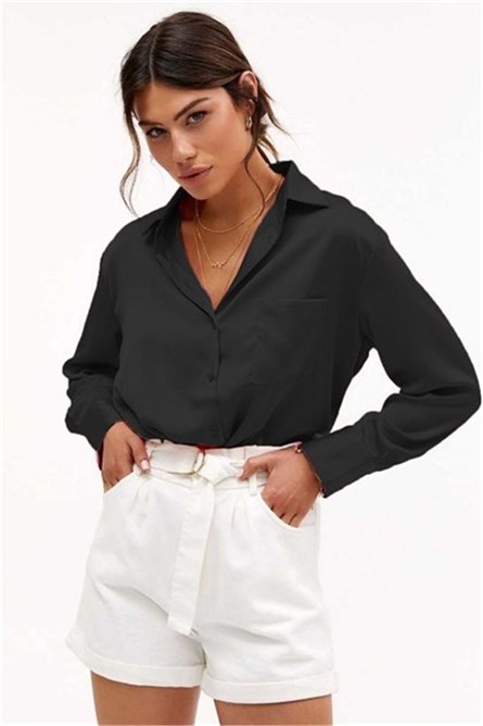 Camisa Feminina de Cetim MG1104 - Preta #305938