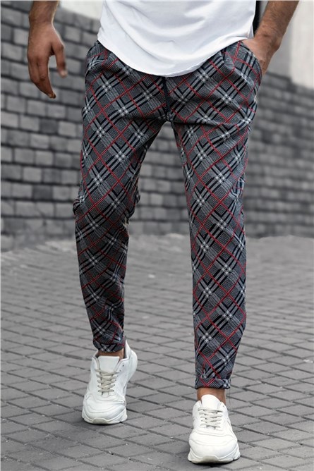 Calça masculina 4236 - Cinza com vermelho 289953