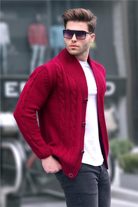 Cardigan de Malha Masculino 9053 - Vermelho Escuro #366091