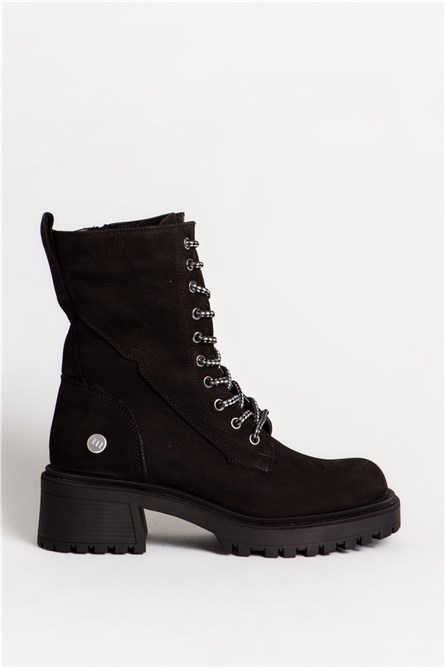 Botas femininas 1240 em nobuck natural - pretas #321780