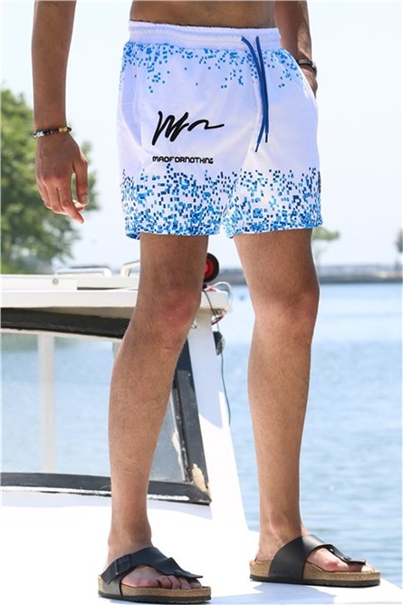 Calções de praia masculinos 5782 - Branco com Azul #332986
