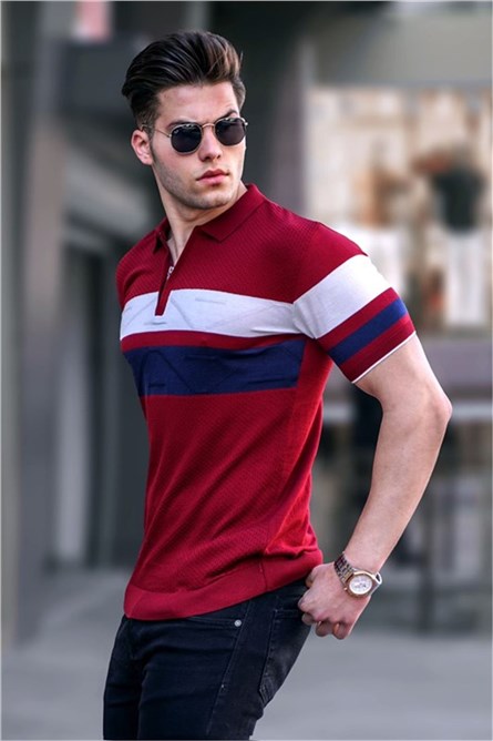 Camiseta Masculina com Gola 5730 - Vermelho Escuro #331845