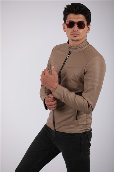 Jaqueta de couro masculina - Bege 2021083117