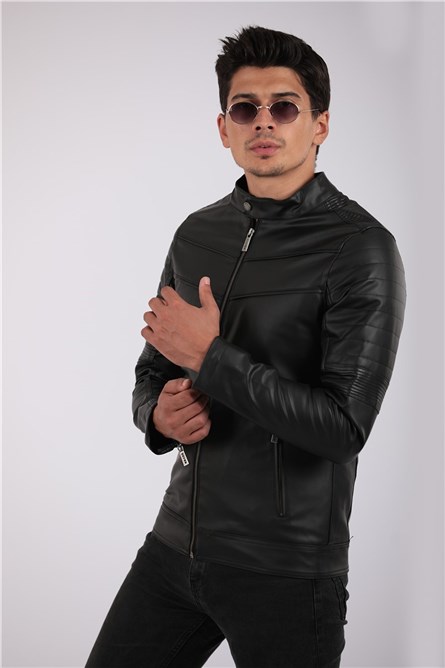 Kurtka męska skórzana - Czarna # 2021083127