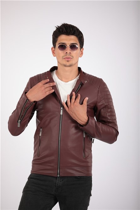 Jaqueta de couro masculina - Bordeaux 2021083175