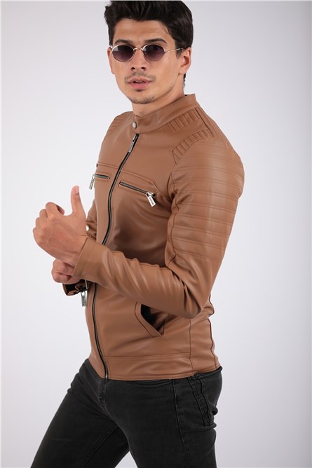 Kurtka męska skórzana - Cynamon - 2021083154