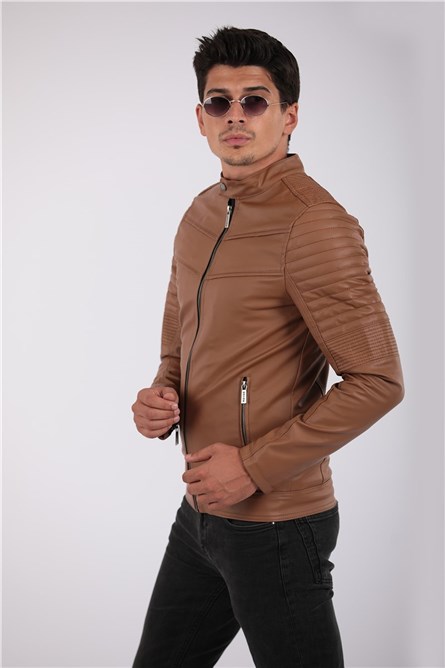 Kurtka męska skórzana - Cynamon - 2021083155