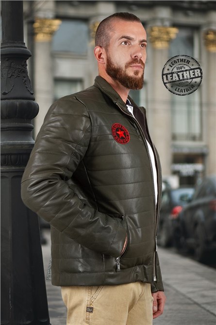 Giacca in pelle da uomo - Verde 9979219