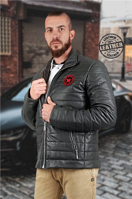 Giacca in pelle da uomo - Grigio 9979221