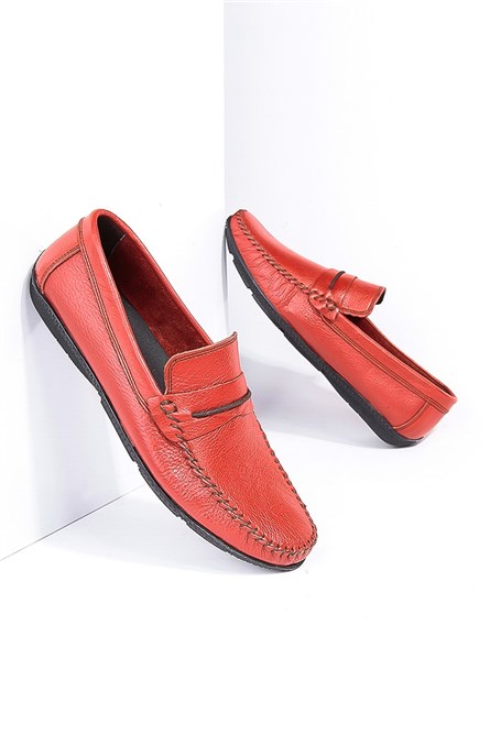 GPC Mocassins masculinos de couro legítimo  - Vermelho #795965695