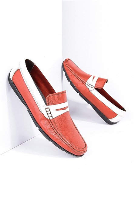 GPC Mocassins masculinos de couro legítimo  - vermelho, branco #795965702