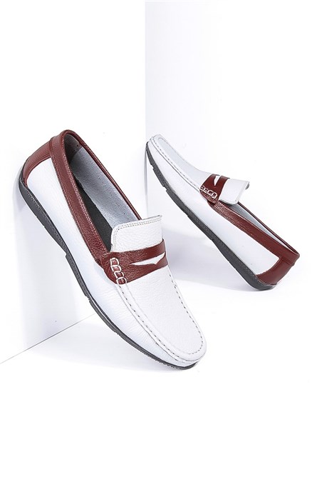 GPC Mocassins masculinos de couro legítimo  - Branco, Vermelho #795965693