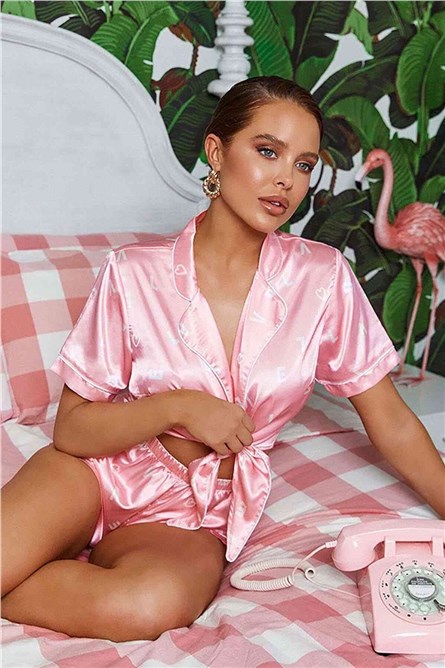 Pijama Feminino de Cetim - Rosa Claro #324173