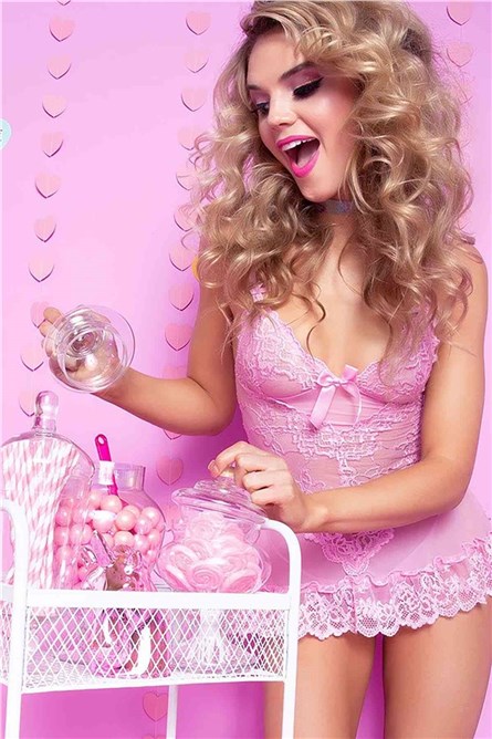 Camisola de renda erótica - Rosa #309774