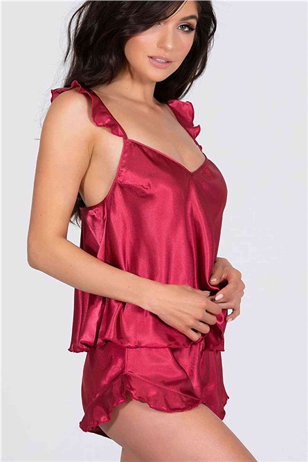 Pijama Feminino de Cetim - Vermelho #310234