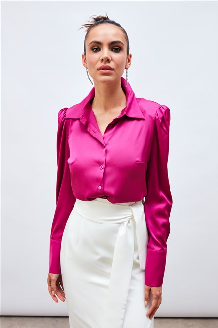 Camisa Feminina Acolchoada de Cetim - Rosa Choque #384014