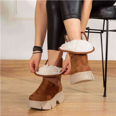 Botas femininas de camurça com rabiscos - Cor Taba #384528