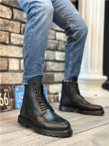 Botas masculinas de couro genuíno BA0212 - pretas #405523