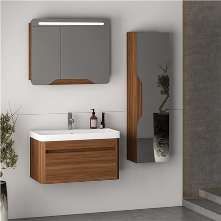 NPlus Integra Dulap de baie cu chiuveta si oglinda 80 cm - Culoare Stejar #336007