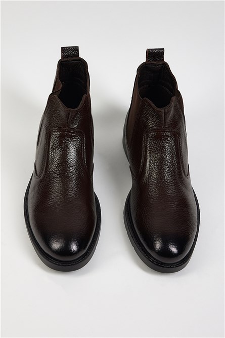 Botas Masculinas de Couro Genuíno - Marrom Escuro #406848