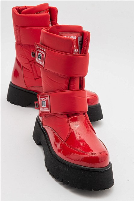 Botas femininas de neve com velcro - vermelhas #406920
