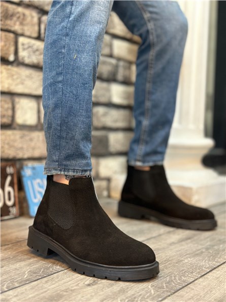 Botas esportivas masculinas de camurça natural BA0319 - pretas #406431