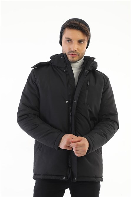Giacca impermeabile da uomo con cappuccio staccabile e foderata in pile DP-160 - Nero #408305