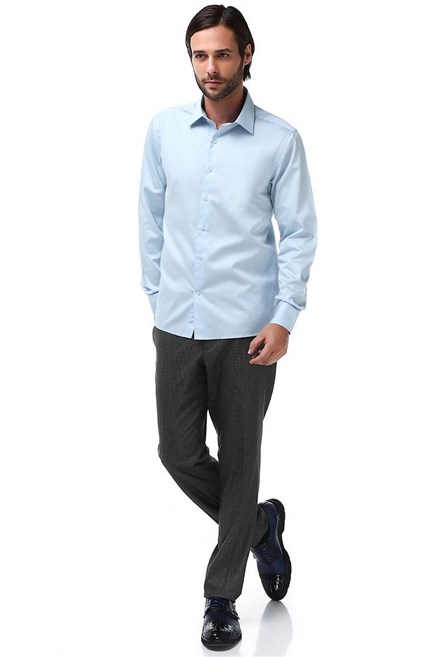 Camisa Masculina de Cetim de Algodão - Azul Claro #269187