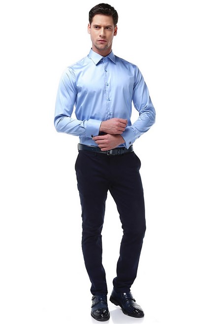 Camisa Masculina de Cetim de Algodão - Azul #269190